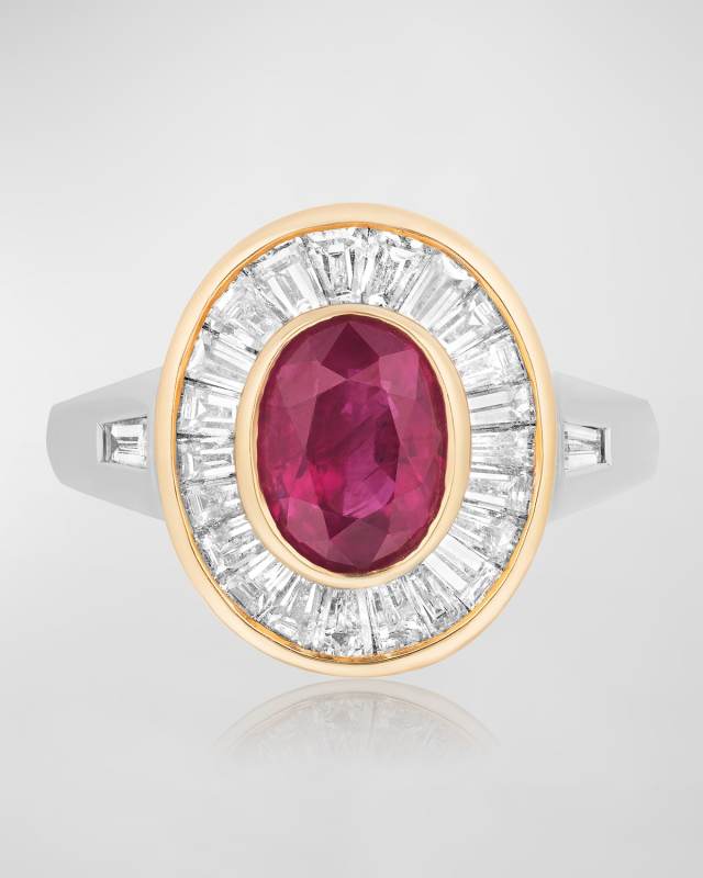 Yellow and White Gold Ruby and Diamond Ring, Size 7